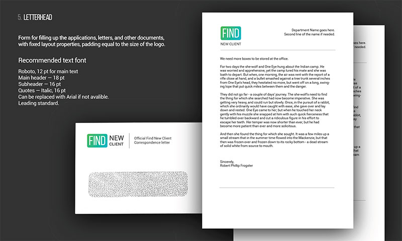 Find New Client brand identity and logo