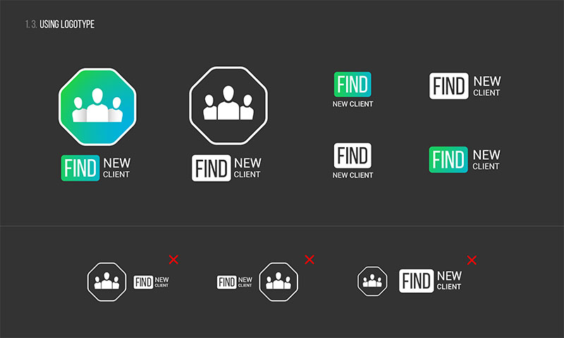 Find New Client brand identity and logo